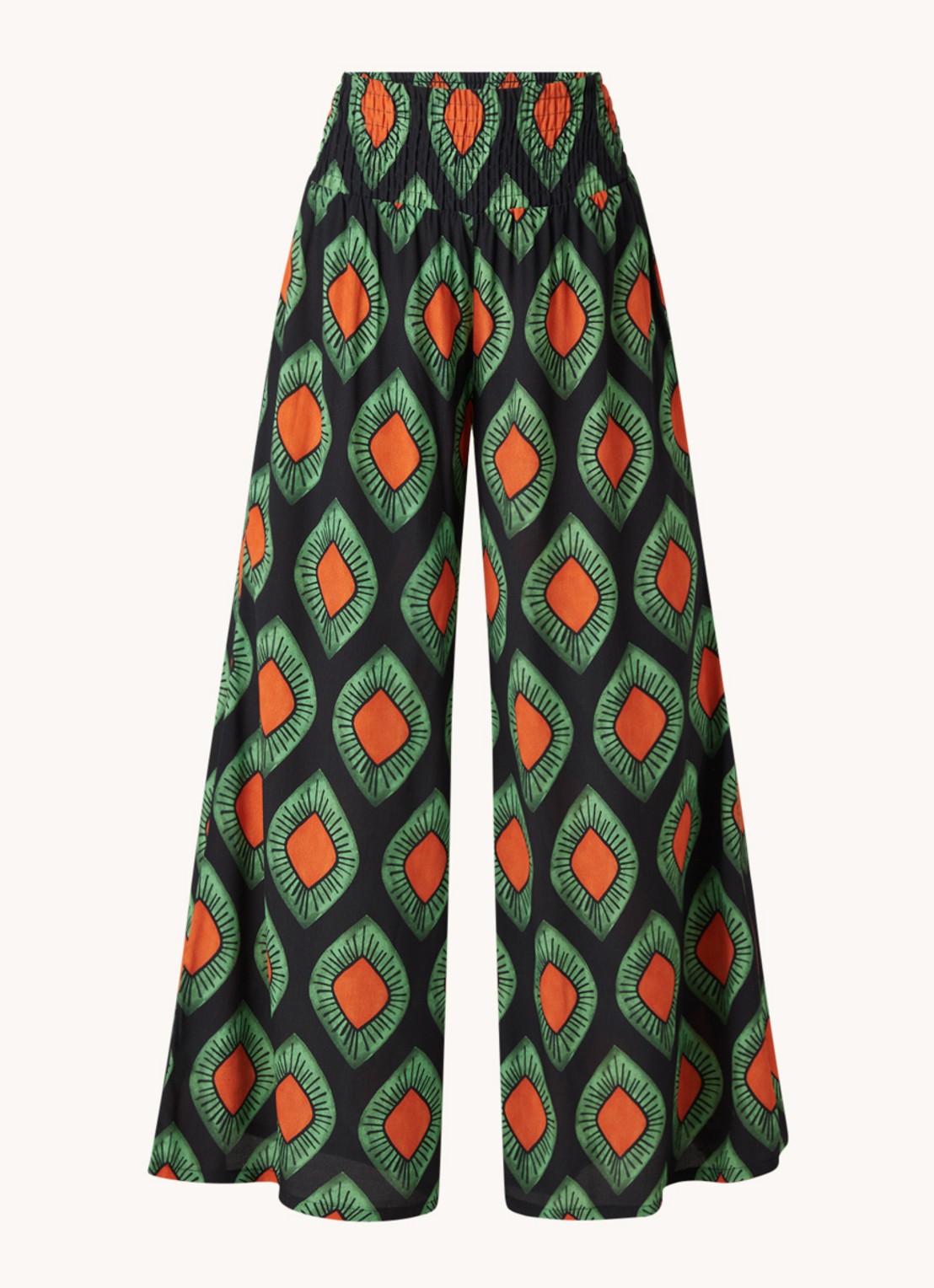Stieglitz Mata high waist wide fit palazzo broek van viscose met print - voorkant 2 zwart
