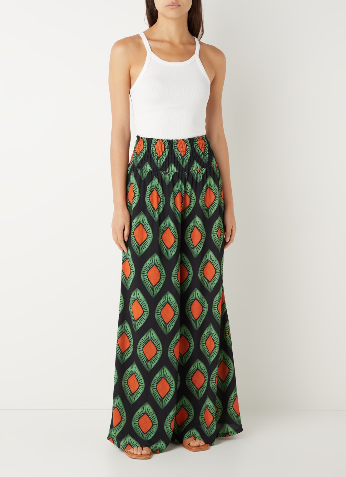 Stieglitz Mata high waist wide fit palazzo broek van viscose met print - voorkant 3 zwart