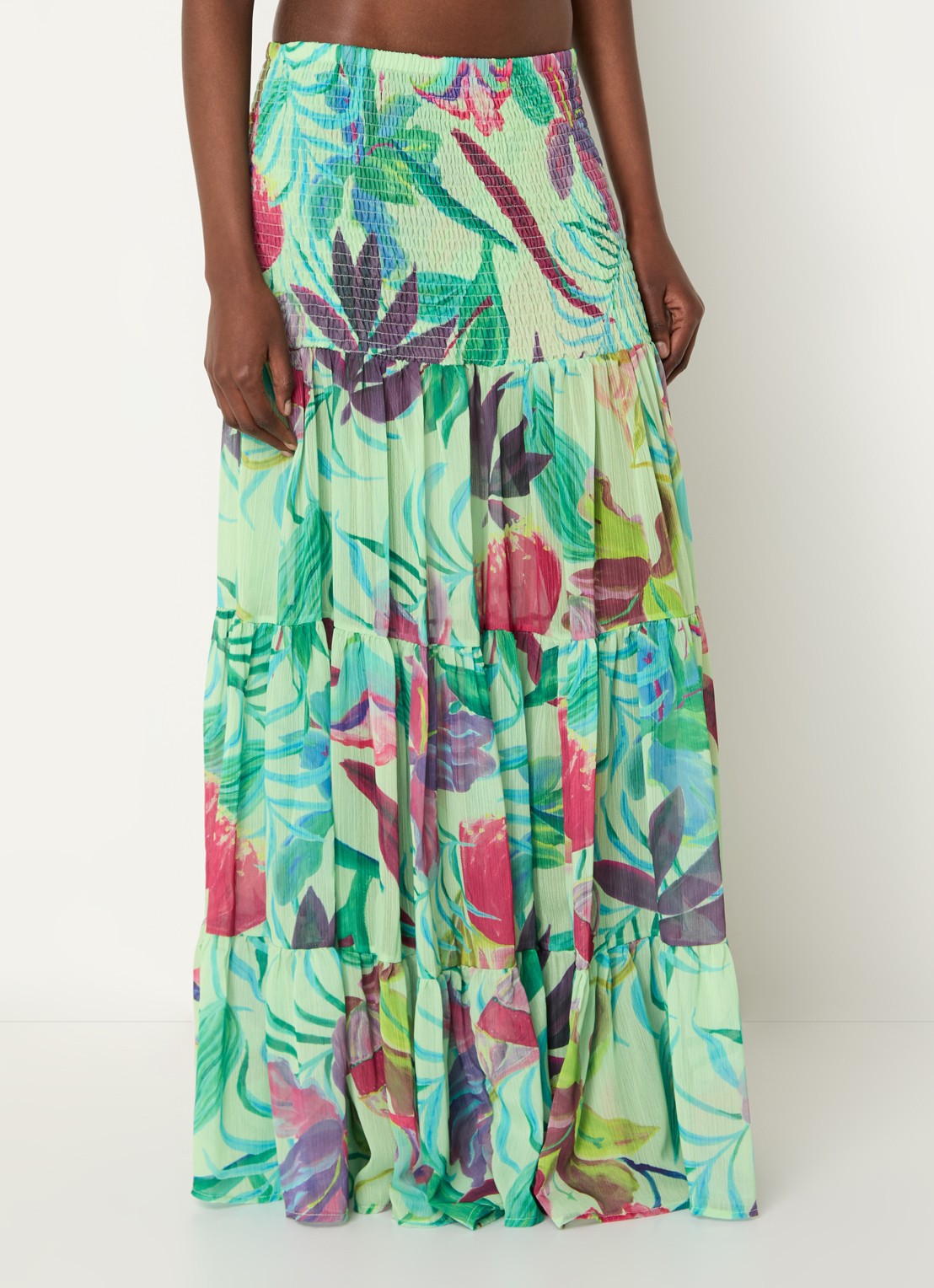 Stieglitz Maxi rok met smockwerk en print - detail mint