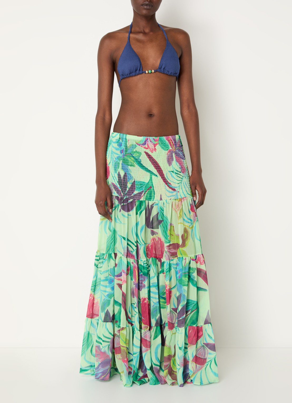 Stieglitz Maxi rok met smockwerk en print - voorkant 3 mint