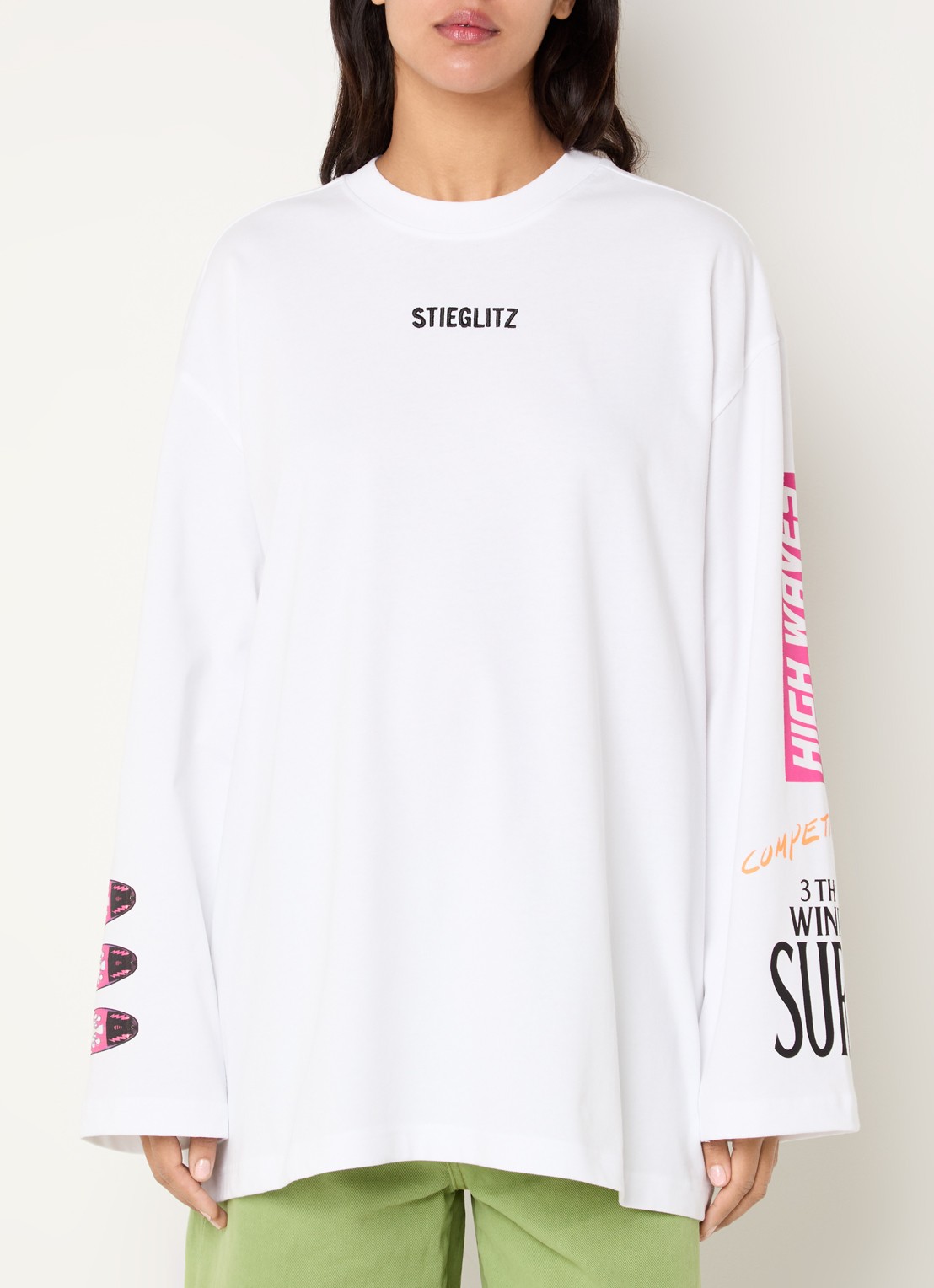 Stieglitz Monica longsleeve met front- en backprint - achterkant wit