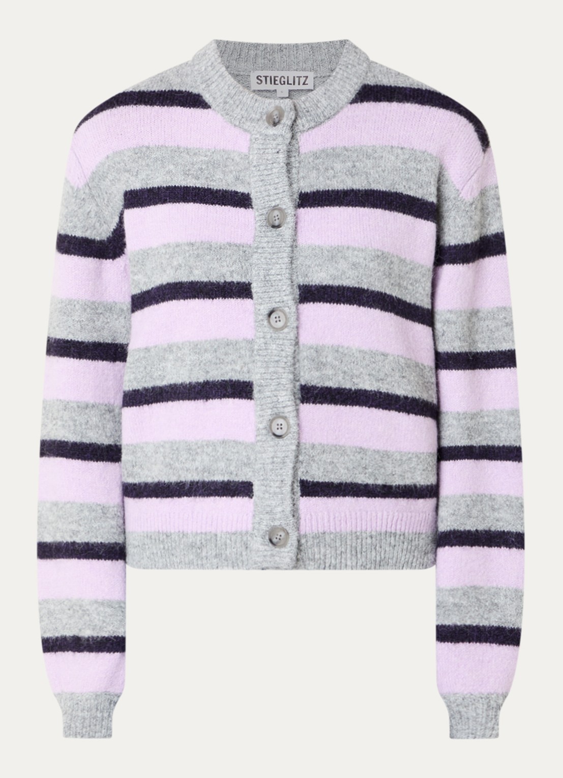 Stieglitz Mova grofgebreid vest in wolblend met ingebreid patroon - voorkant 3 paars