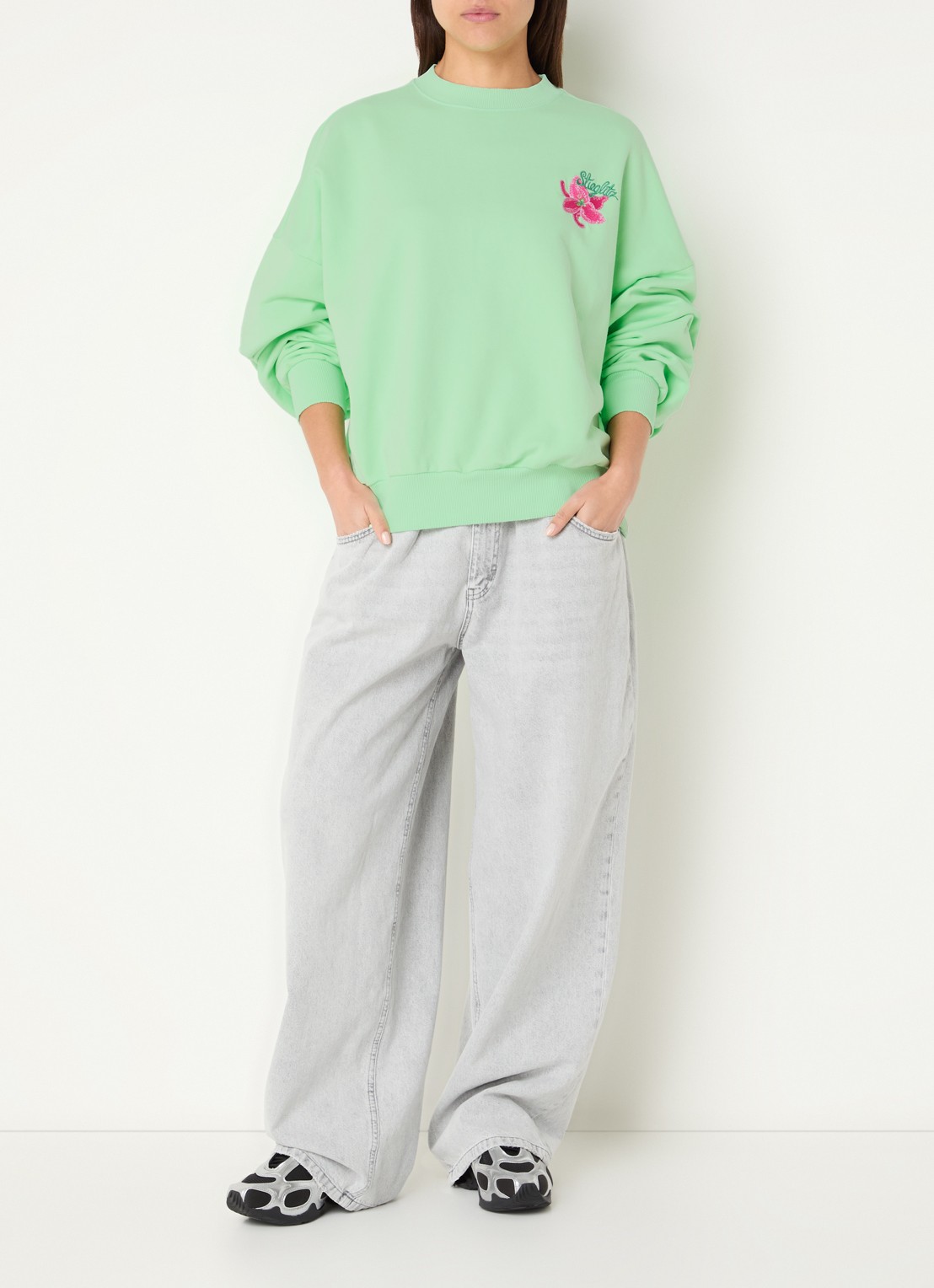 Stieglitz Novia oversized sweater met logoborduring - voorkant 3 mint