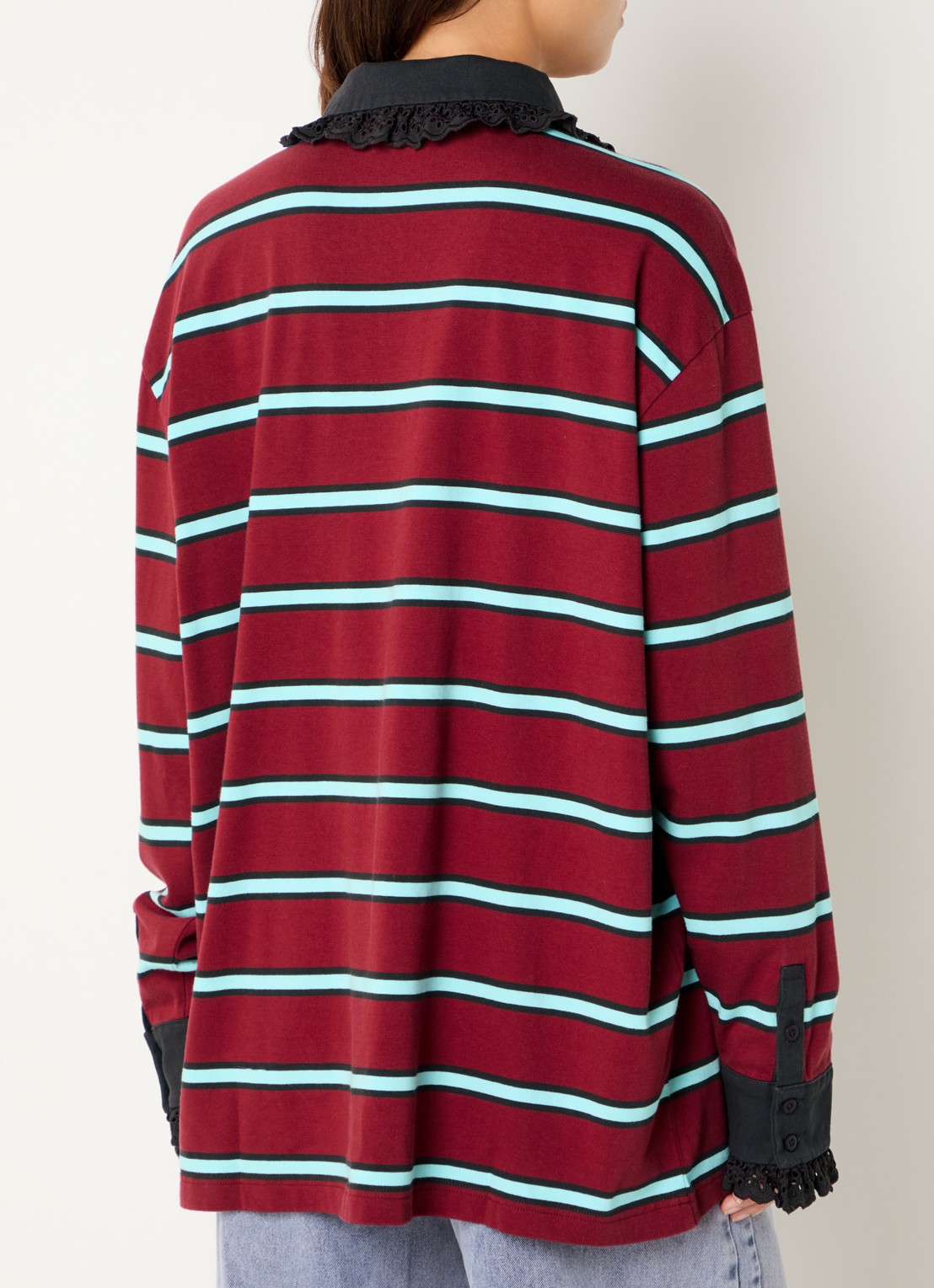 Stieglitz Polo met streepprint en details van broderie - achterkant 4 bordeauxrood