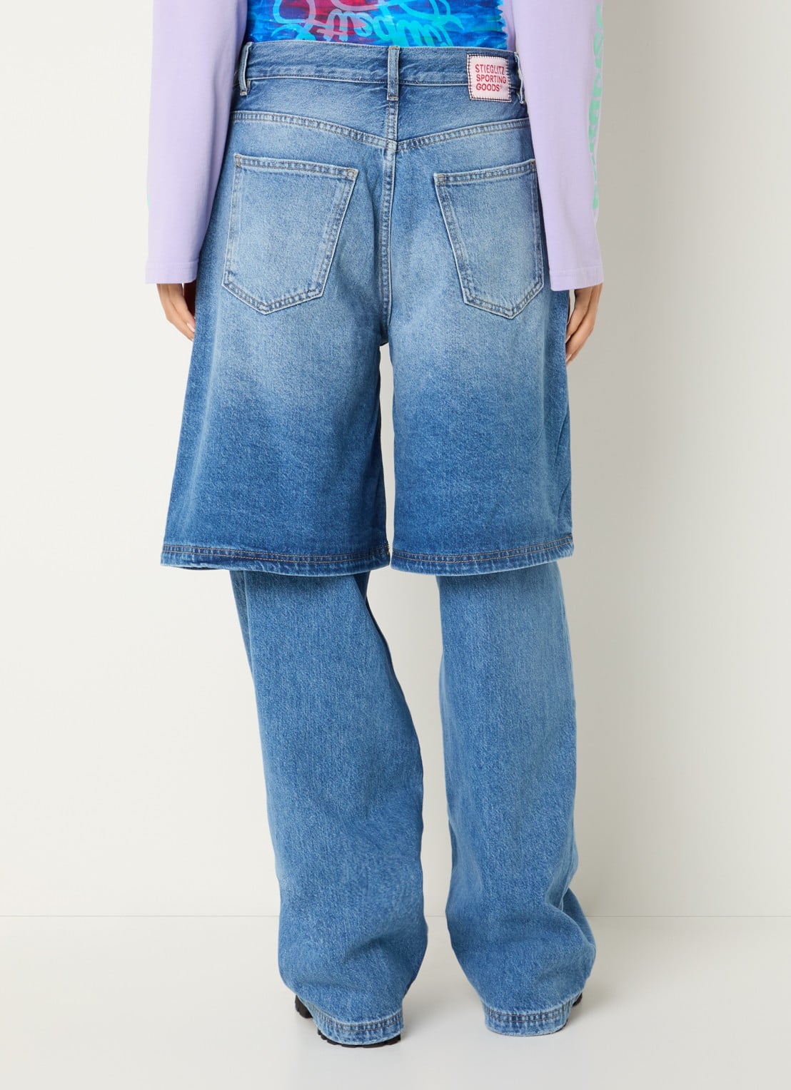 Stieglitz Rafa high waist wide leg jeans met logoborduring - achterkant indigo