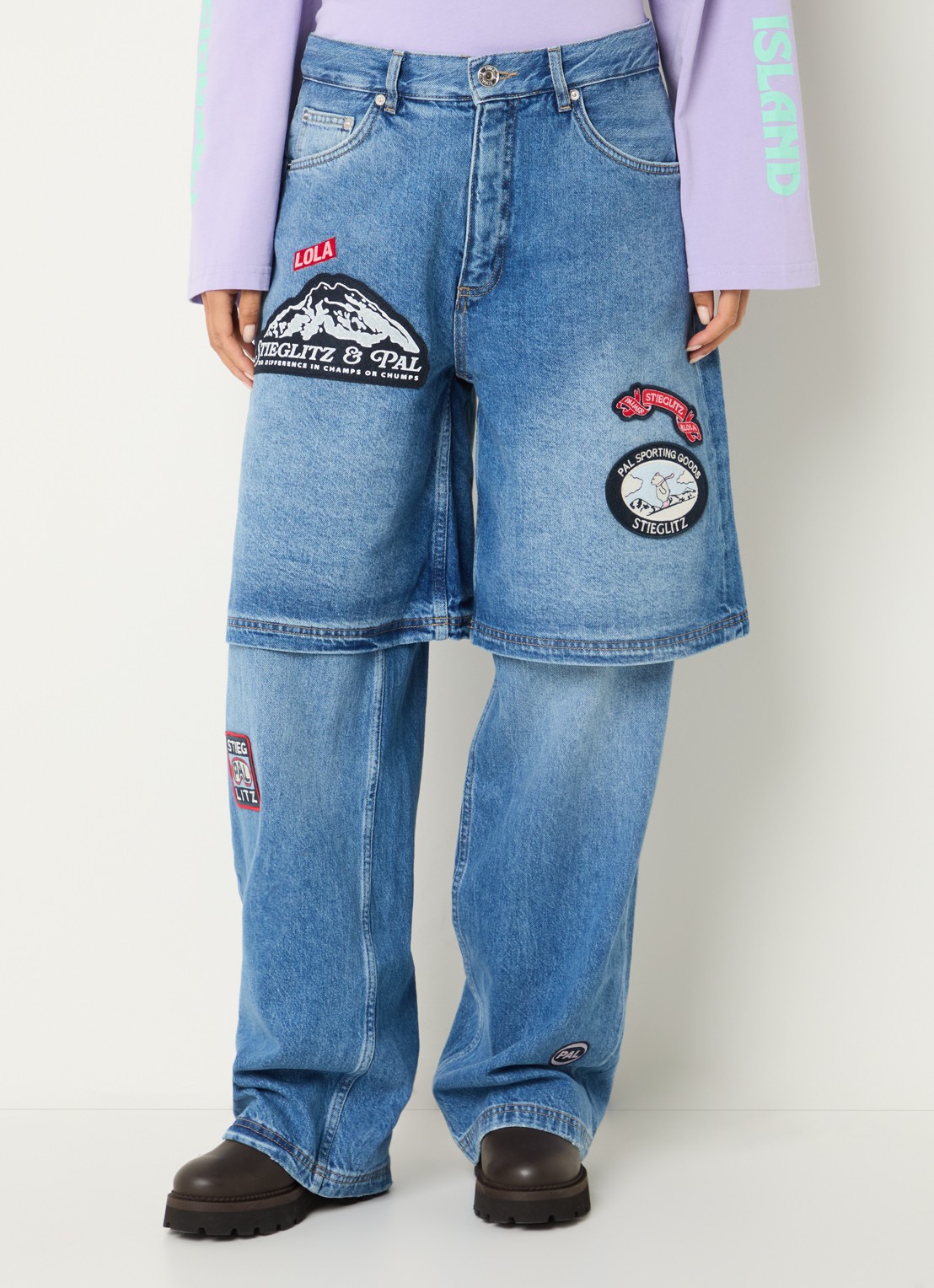 Stieglitz Rafa high waist wide leg jeans met logoborduring - detail 4 indigo