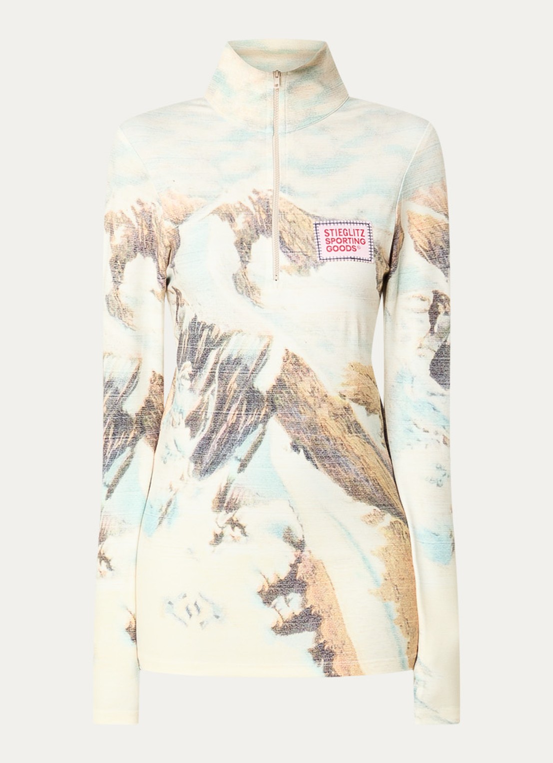 Stieglitz Rosario top met halve rits en print - voorkant lindegroen
