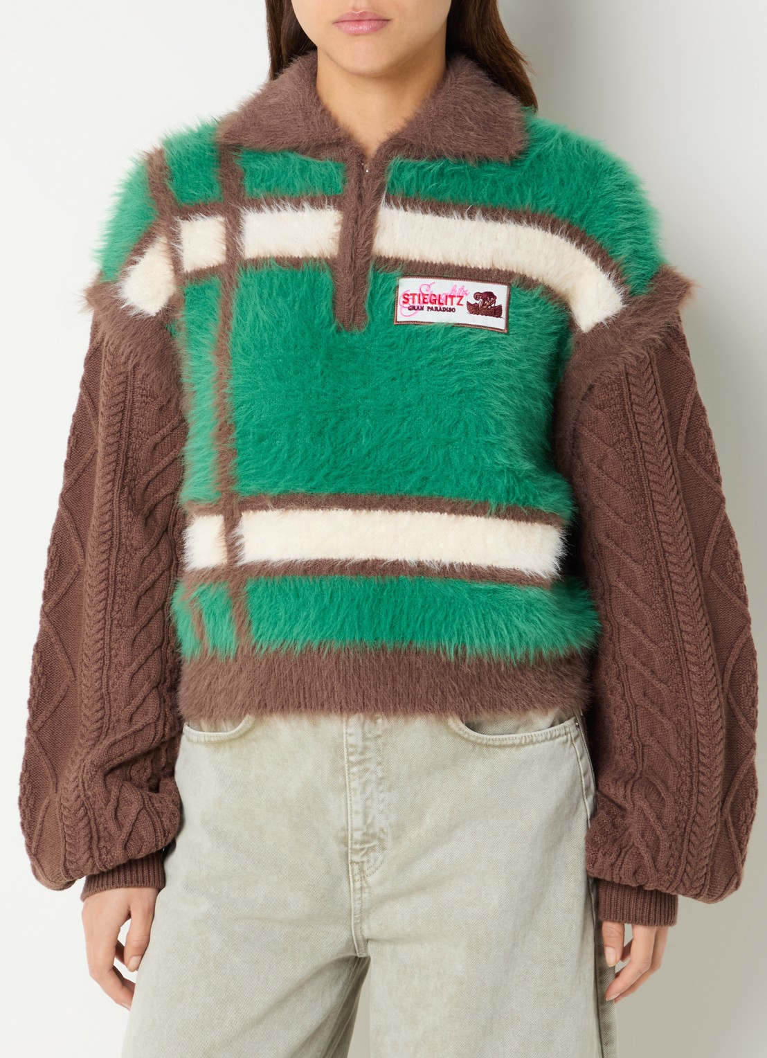 Stieglitz Santo sweater met halve rits - detail 4 groen