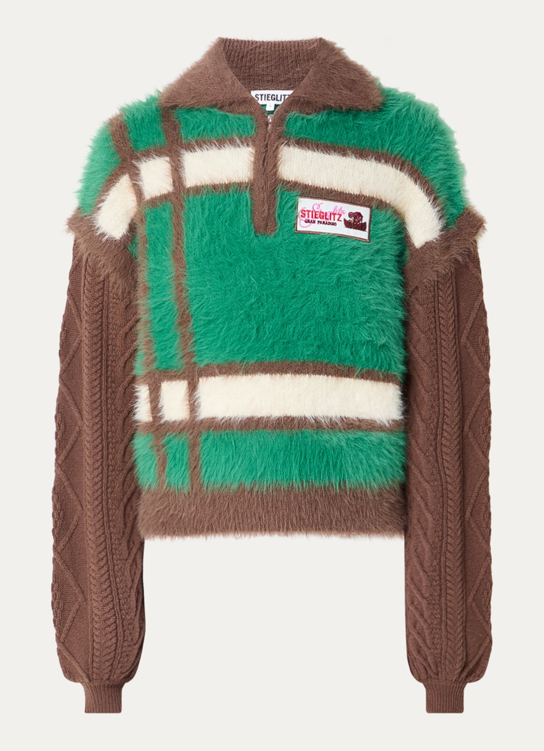 Stieglitz Santo sweater met halve rits - voorkant groen