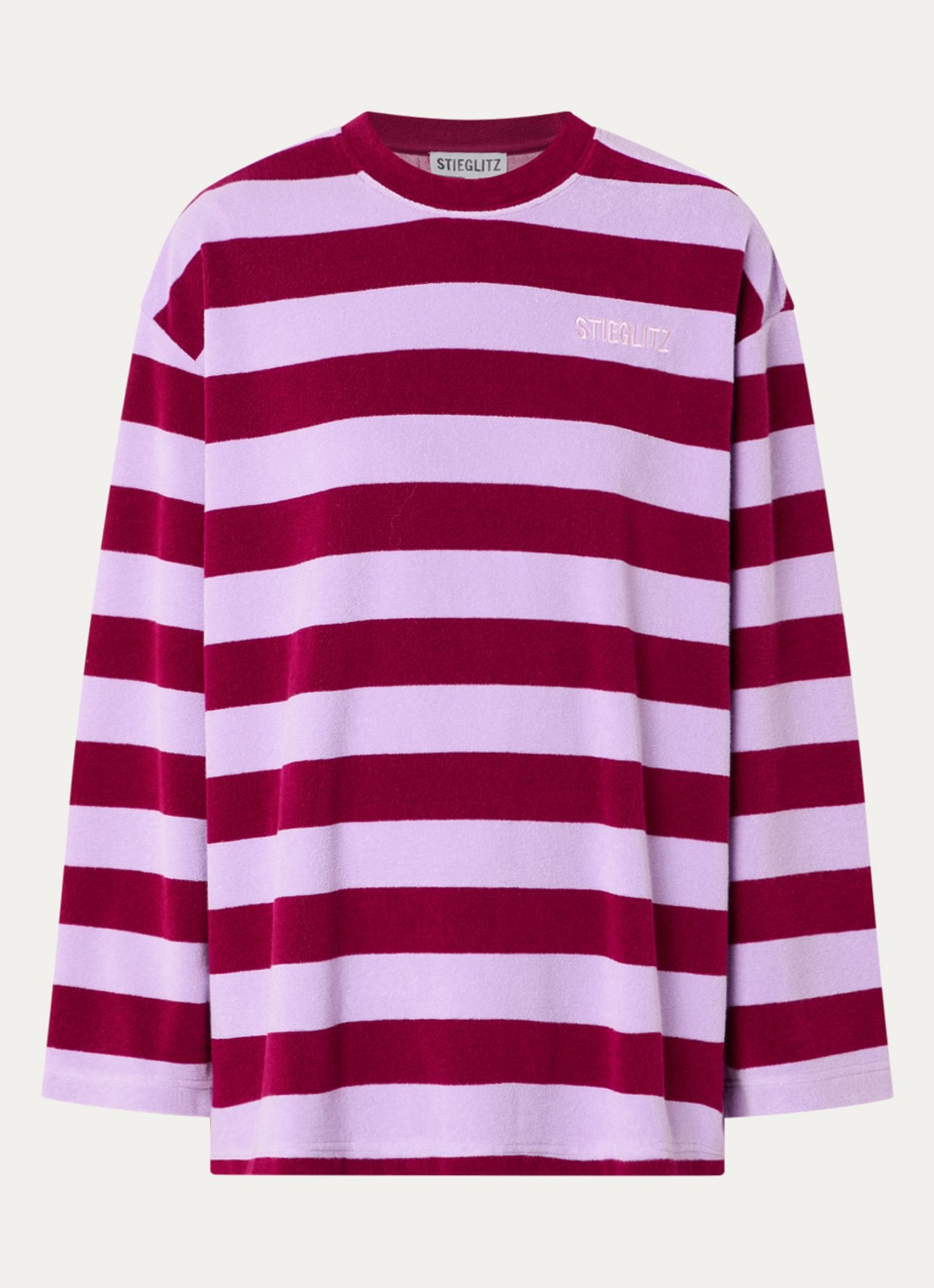 Stieglitz Sellie Towel Skate longsleeve met streepprint - voorkant paars