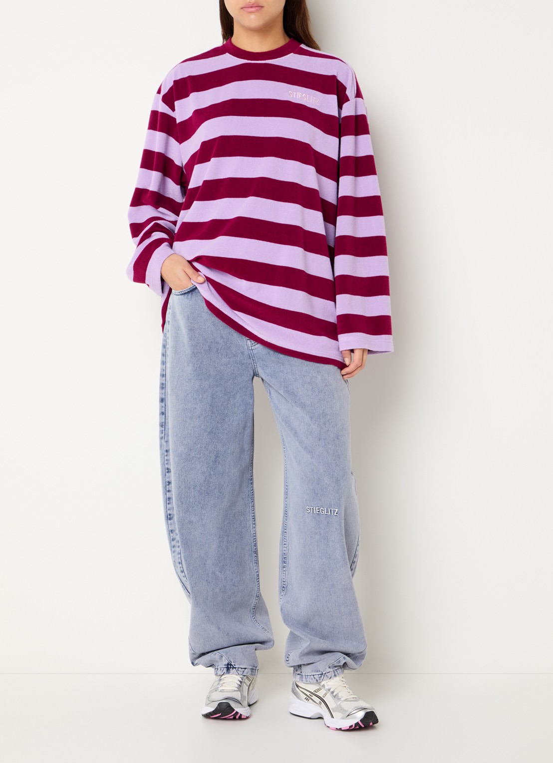 Stieglitz Sellie Towel Skate longsleeve met streepprint - voorkant 2 paars