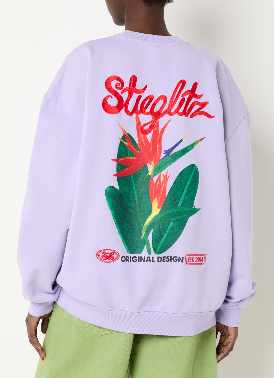Stieglitz Senna sweater met logo- en backprint - detail lila