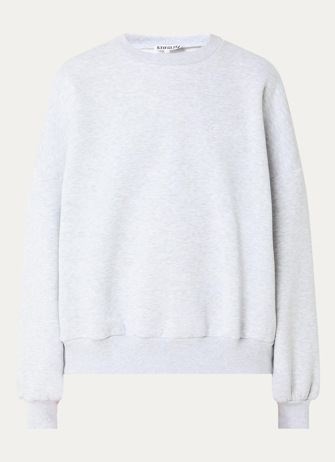Stieglitz Silvia sweater met backprint - voorkant 3 lichtgrijs