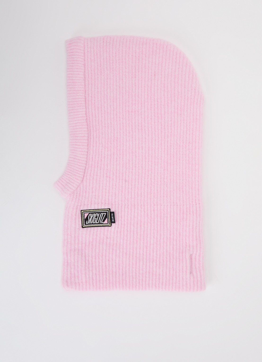 Stieglitz Skiglitz ribgebreide balaclava in wolblend met logo - voorkant roze