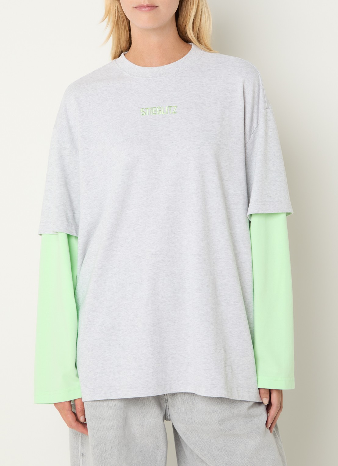 Stieglitz Stan longsleeve met logo - detail 3 neongroen