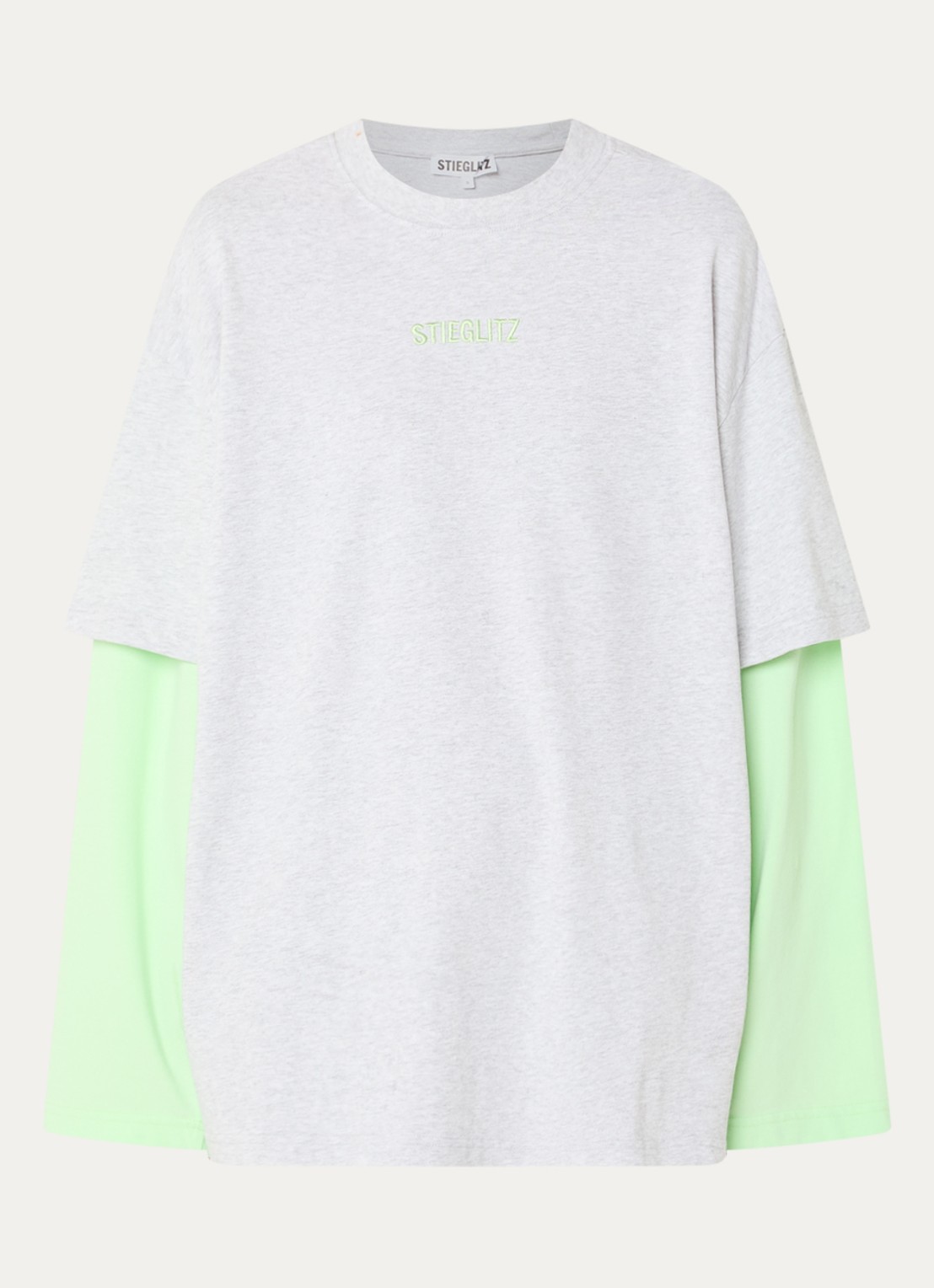 Stieglitz Stan longsleeve met logo - voorkant neongroen