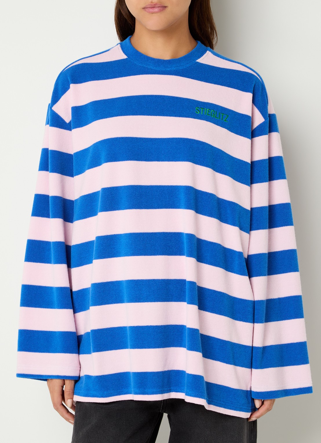 Stieglitz Stina longsleeve met streepprint en logo - detail blauw