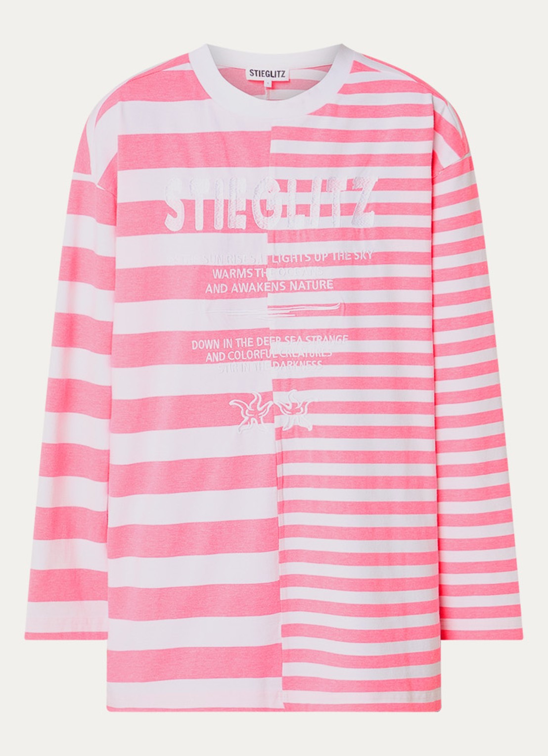 Stieglitz Tacito longsleeve met streepprint en logoborduring - voorkant 3 roze