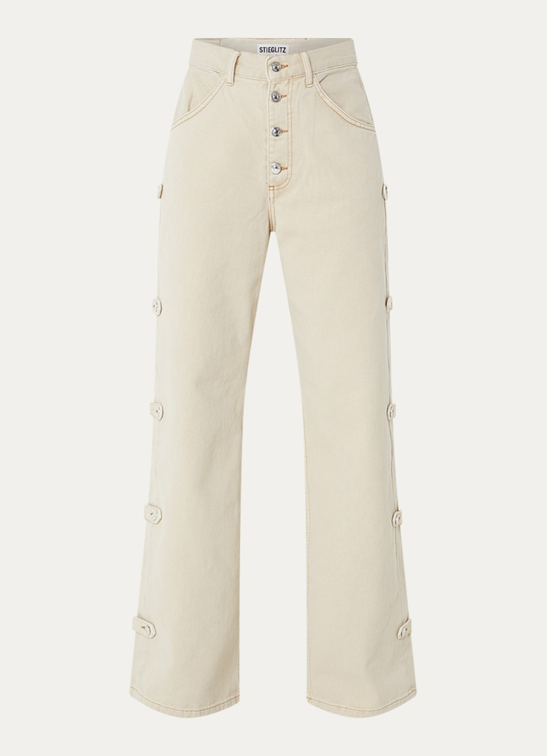 Stieglitz Taigo mid waist wide leg jeans met gekleurde wassing - voorkant beige
