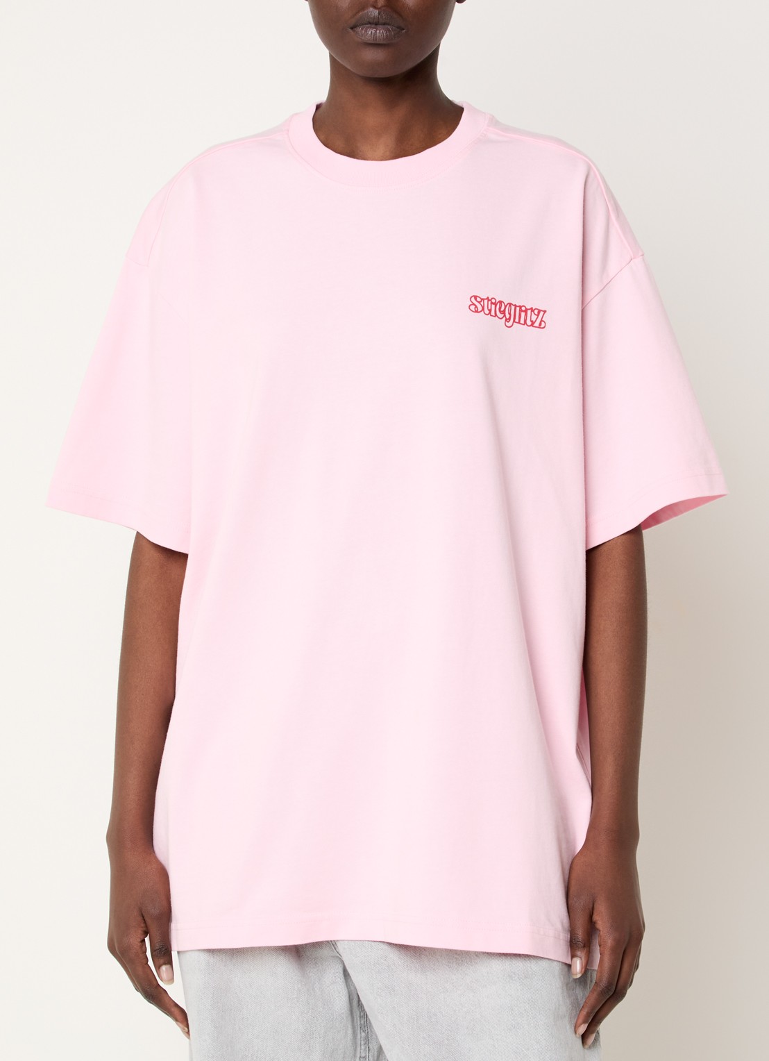 Stieglitz World of Stieg oversized T-shirt met logo- en backprint - achterkant 3 lichtroze