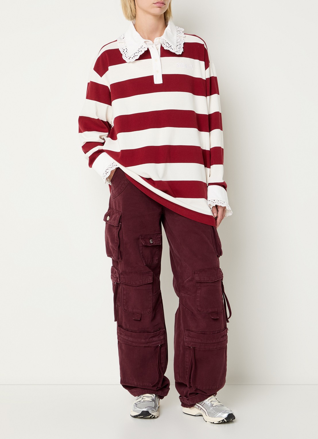 Stieglitz Zelina polo met streepprint - voorkant 3 bordeauxrood