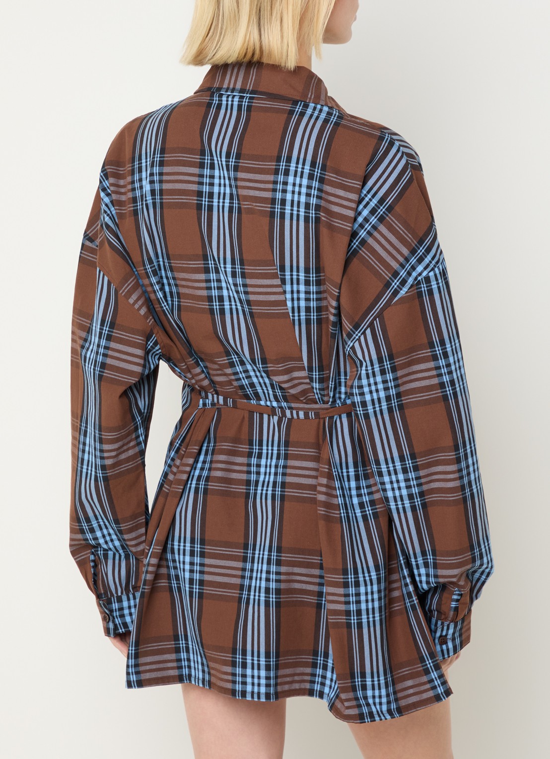 Stieglitz Zita mini blousejurk met ruitdessin - achterkant 4 bruin