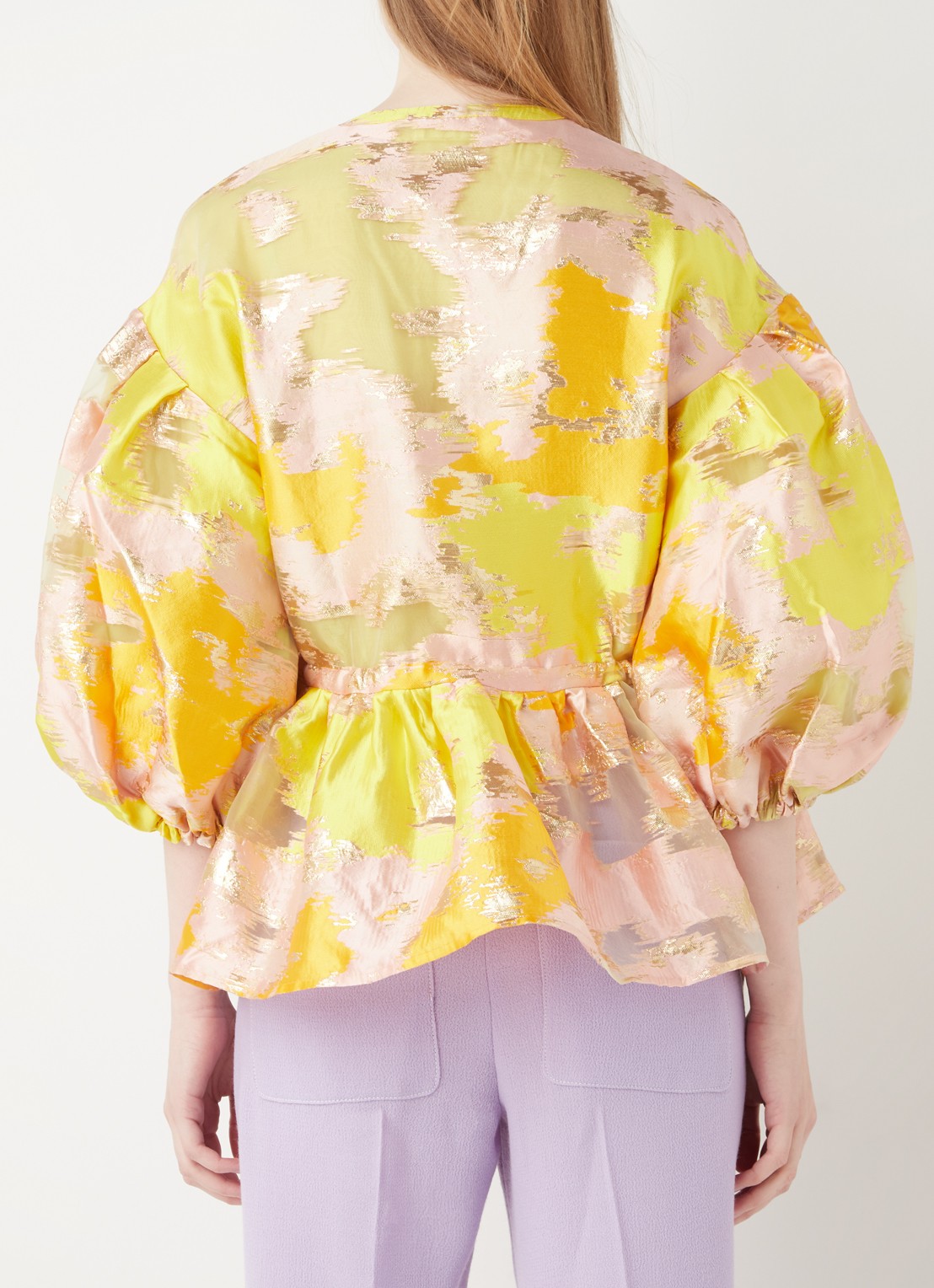 STINE GOYA Ferrah blouse met lurex en ballonmouw - achterkant 4 geel
