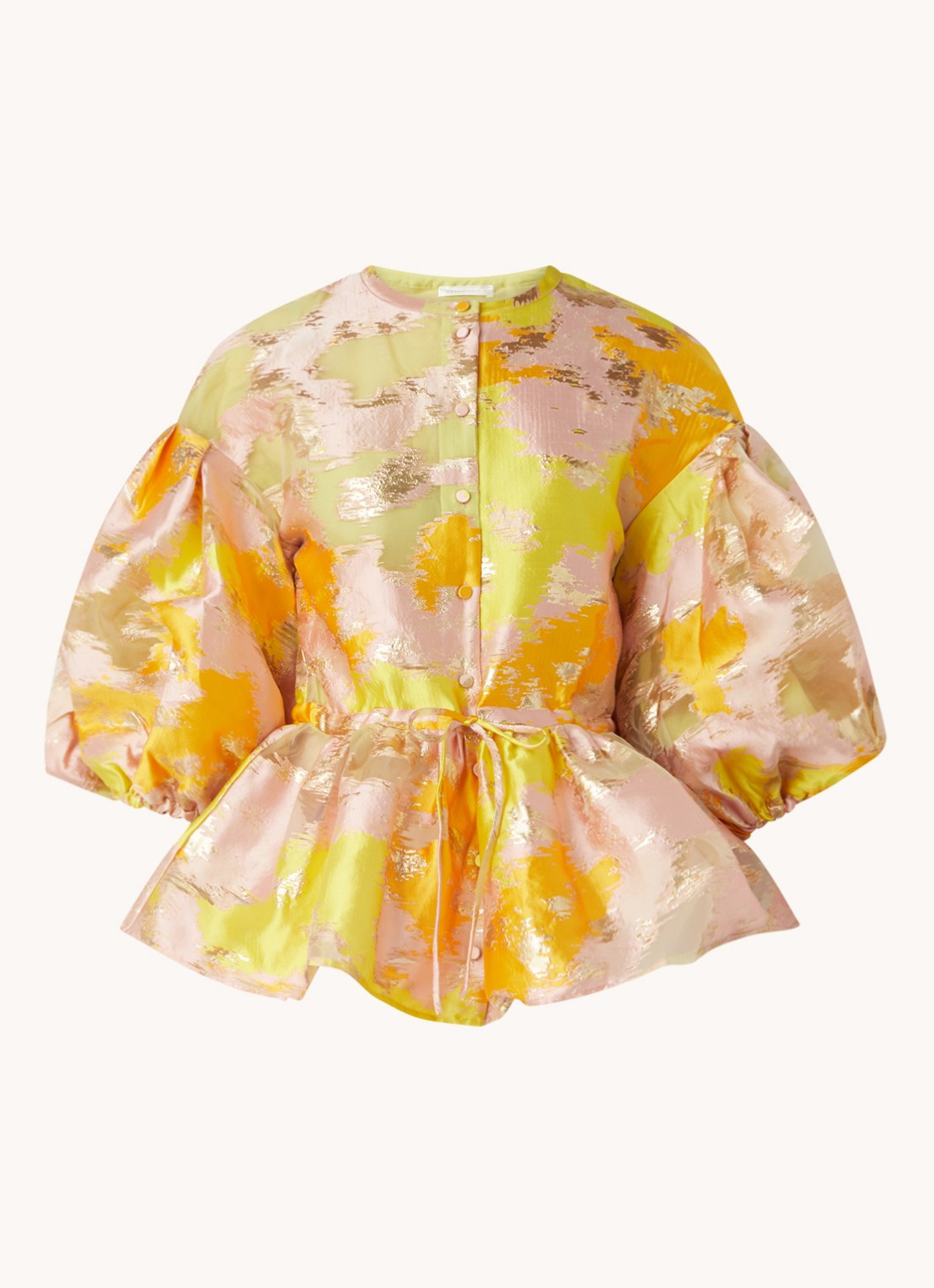 STINE GOYA Ferrah blouse met lurex en ballonmouw - voorkant 2 geel
