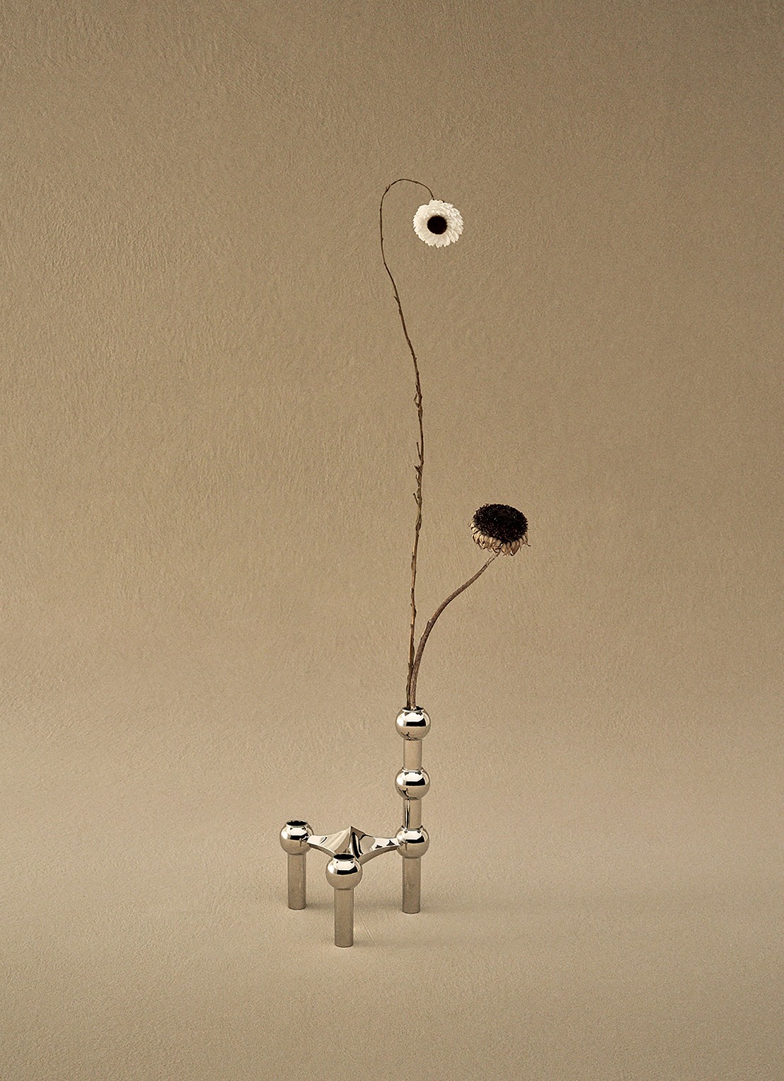 STOFF Nagel Kandelaar 6 cm set van 3 - voorkant 5 zilver