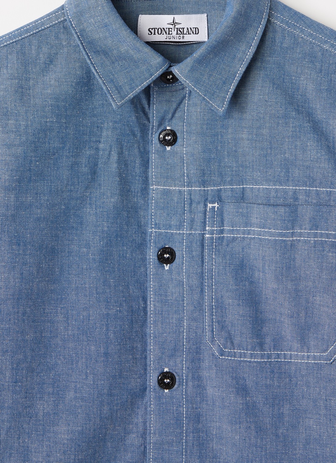 Stone Island 00002 overhemd van chambray - detail lichtblauw
