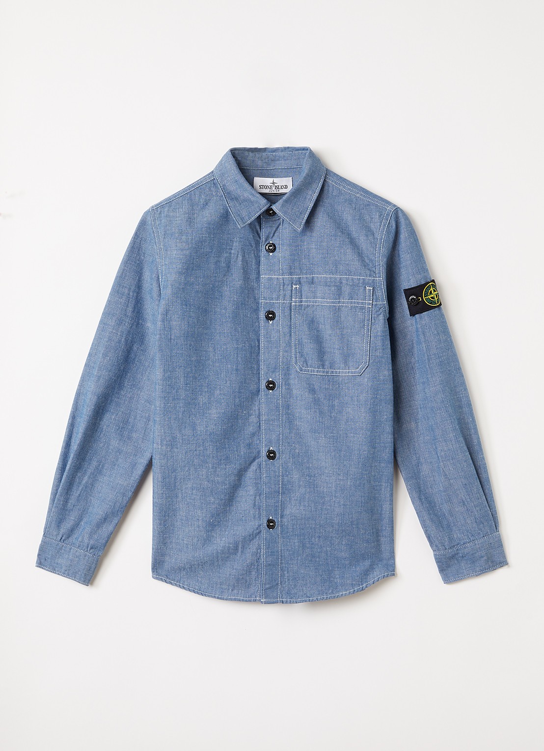 Stone Island 00002 overhemd van chambray - voorkant 2 lichtblauw
