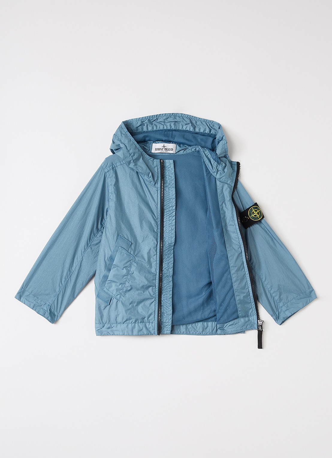 Stone Island 00003 windjack met logo - voorkant 2 blauwgrijs