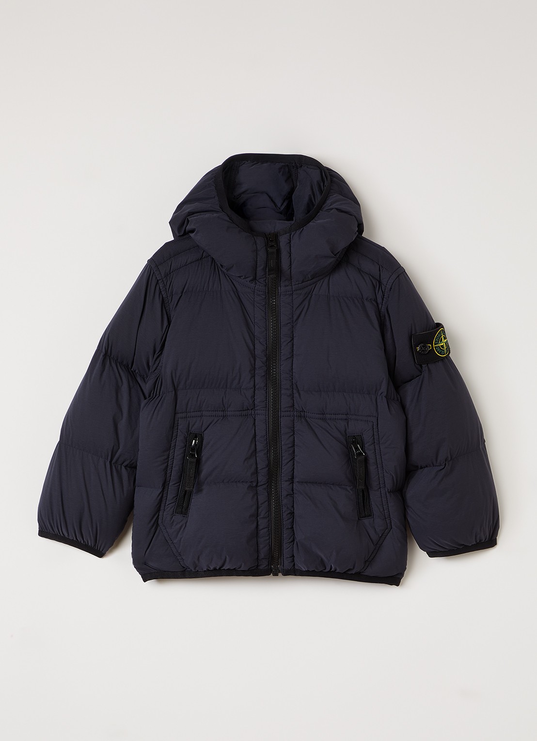 Stone Island 00004 puffer jack met capuchon en ritszakken - voorkant 2 donkerblauw