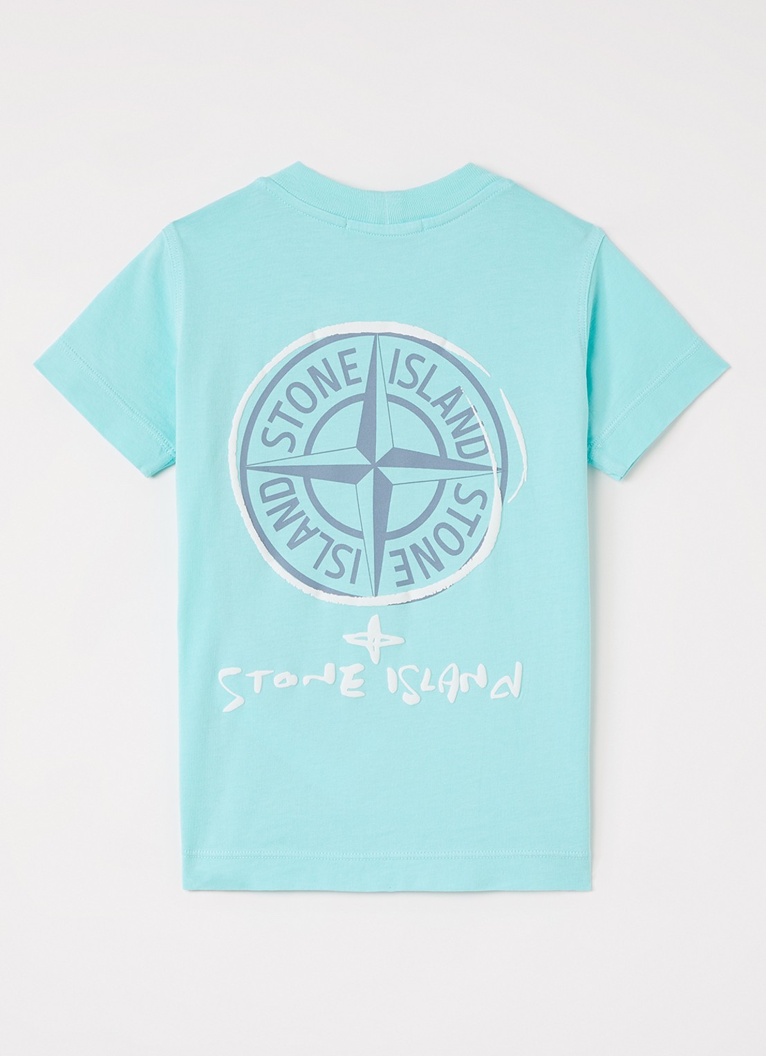 Stone Island 00009 T-shirt met logo- en backprint - voorkant 2 turquoise