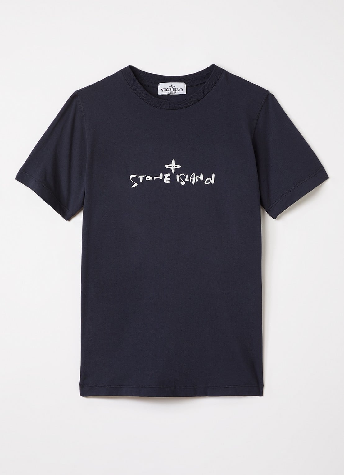 Stone Island 00009 T-shirt met logoprint - voorkant donkerblauw