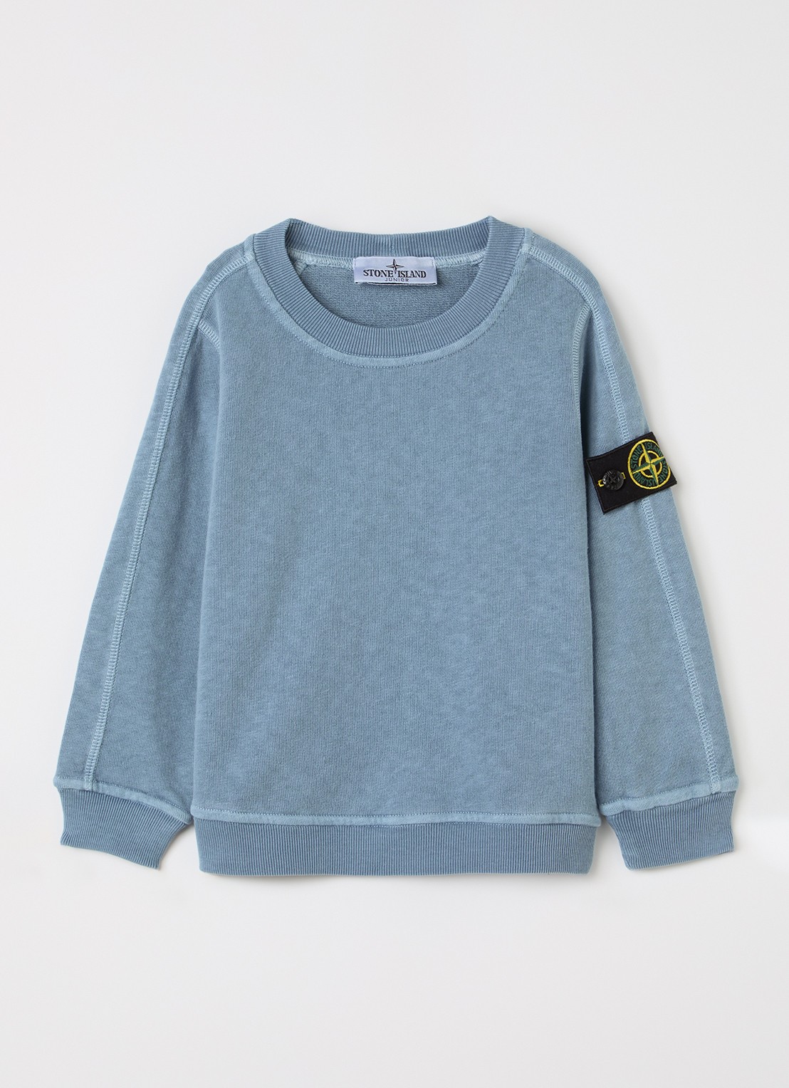 Stone Island 00012 sweater met logo - voorkant staalblauw