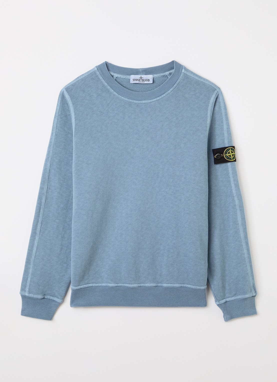 Stone Island 00012 sweater met logo - voorkant staalblauw