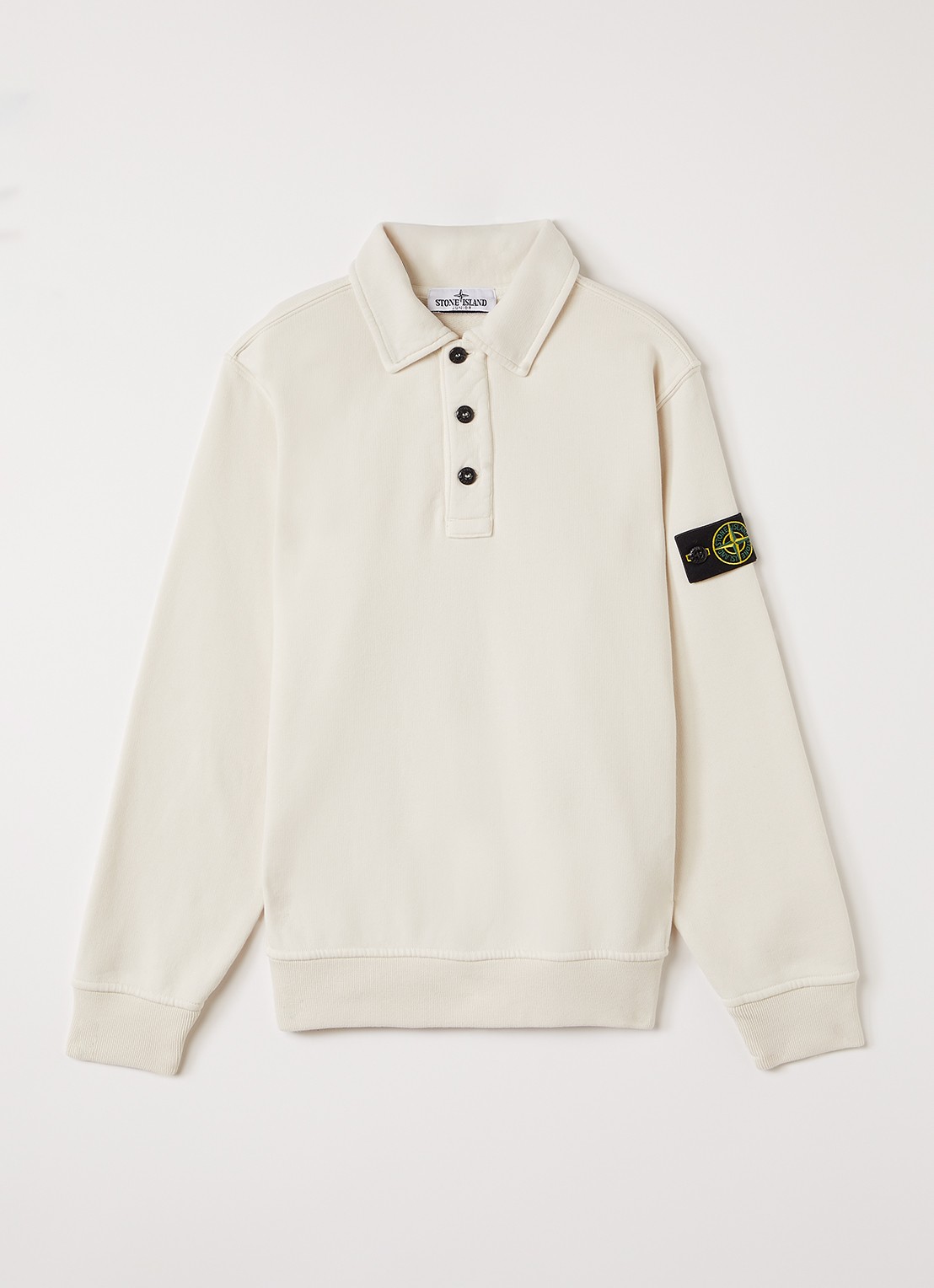 Stone Island 00012 sweater met logo - voorkant 2 gebroken wit