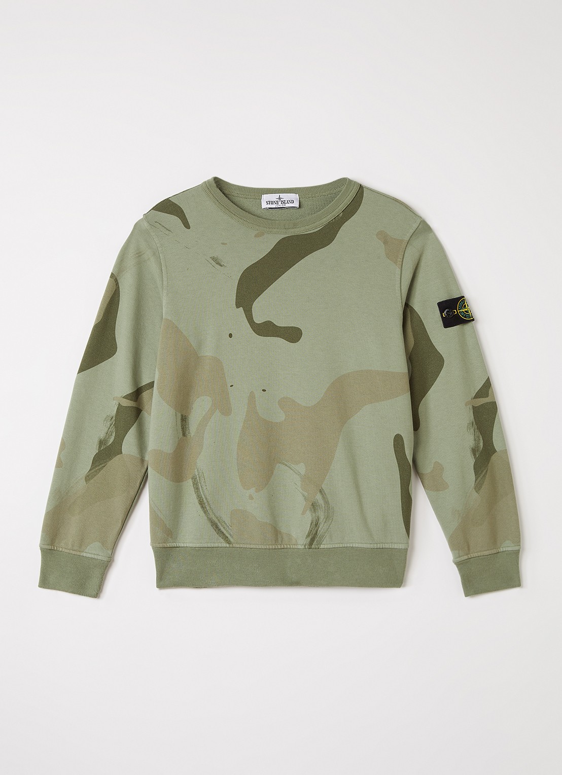Stone Island 00013 sweater met camouflageprint - voorkant lindegroen