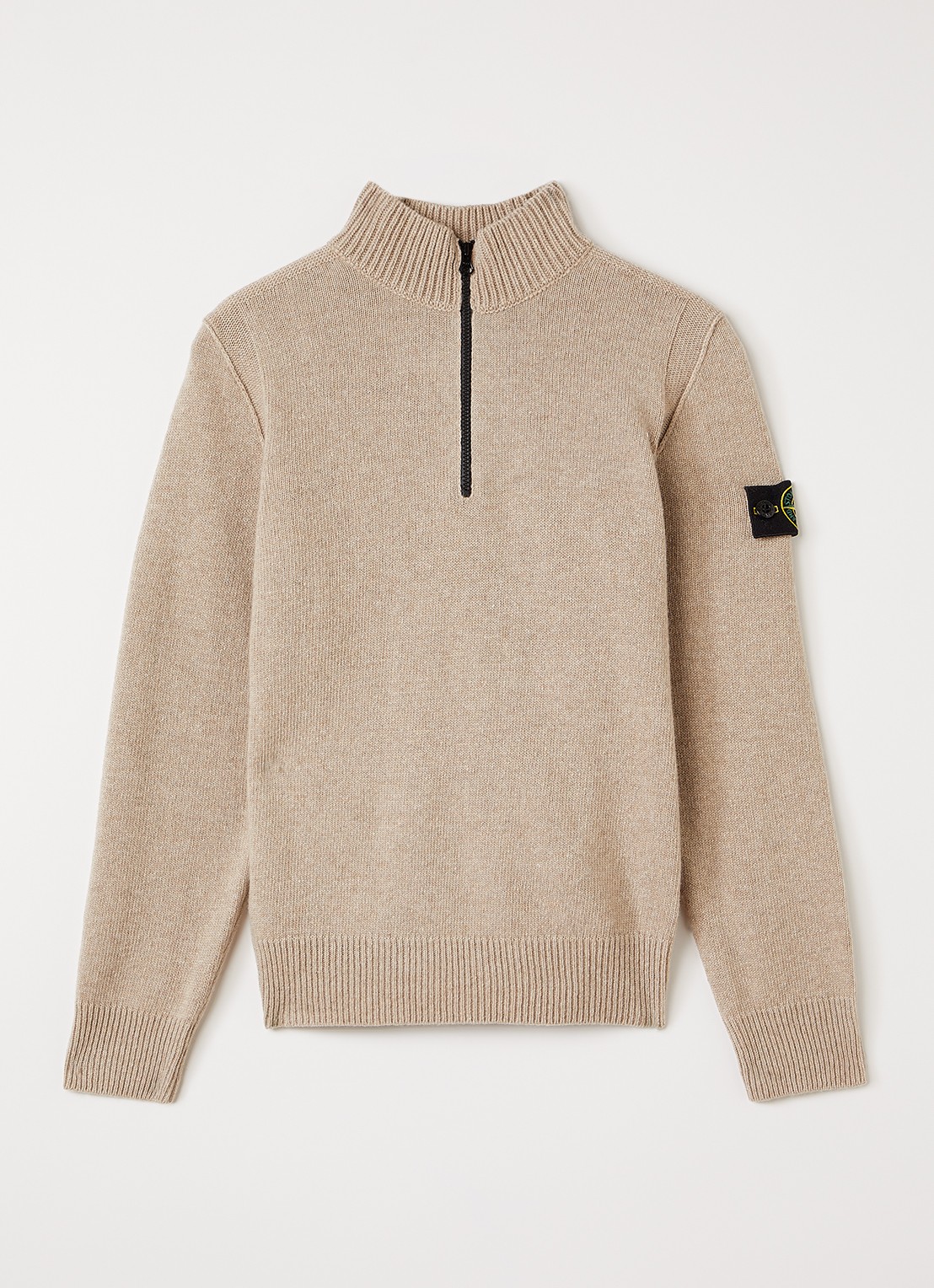 Stone Island 00014 fijngebreide trui in kasjmierblend met halve rits - voorkant beige