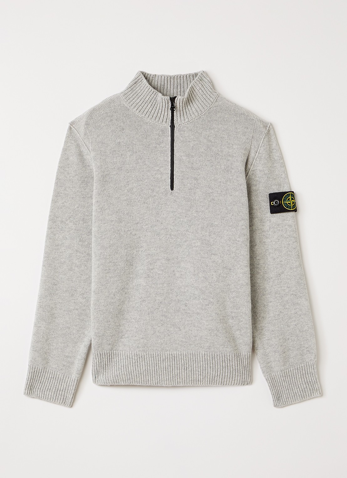 Stone Island 00014 fijngebreide trui in kasjmierblend met halve rits - voorkant 2 grijsmele