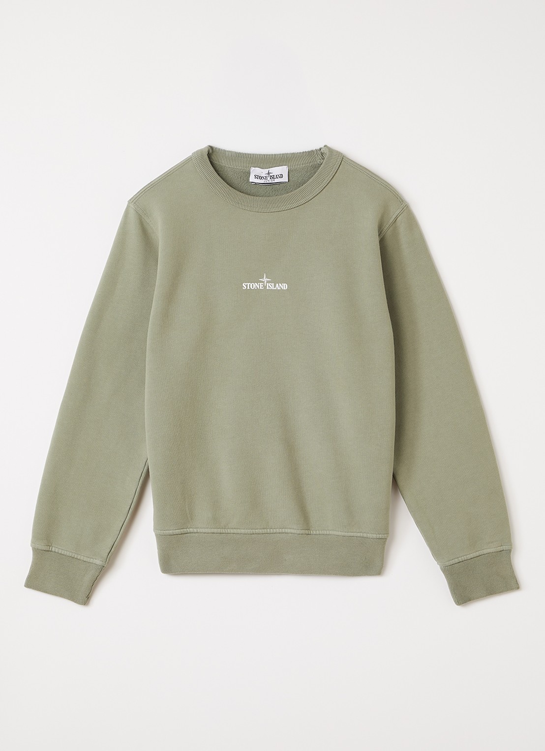 Stone Island 00014 sweater met logo- en backprint - voorkant 2 olijfgroen