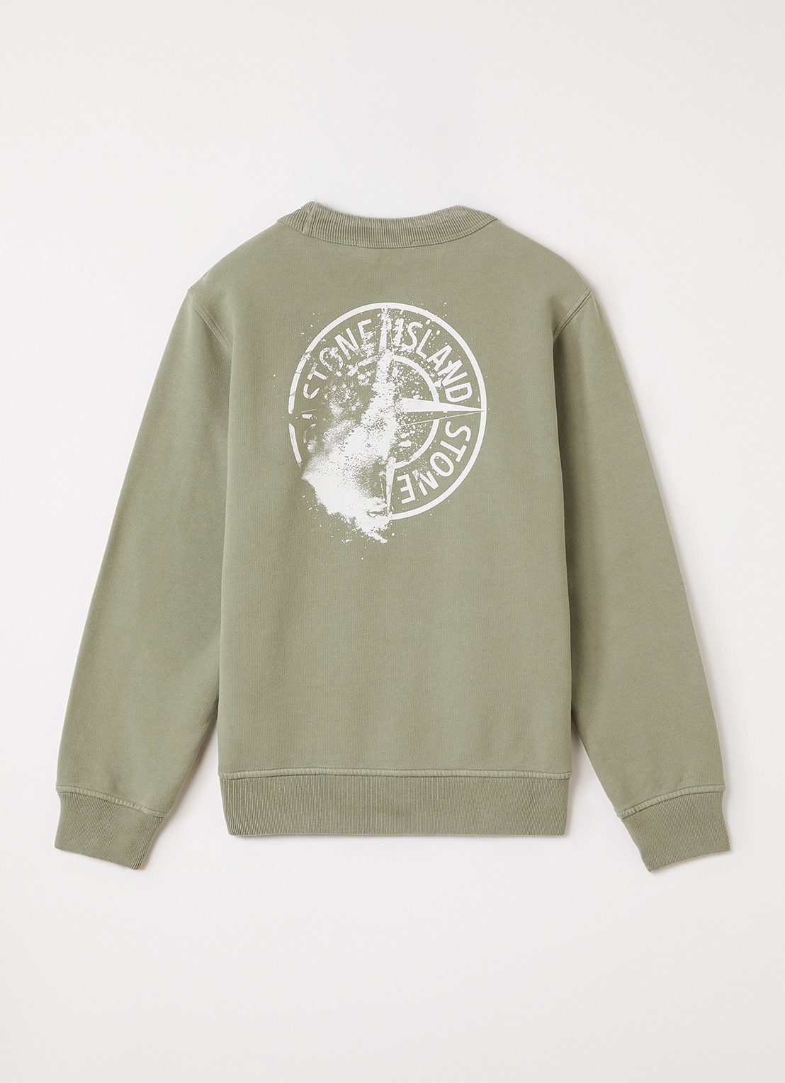 Stone Island 00014 sweater met logo- en backprint - voorkant 3 olijfgroen