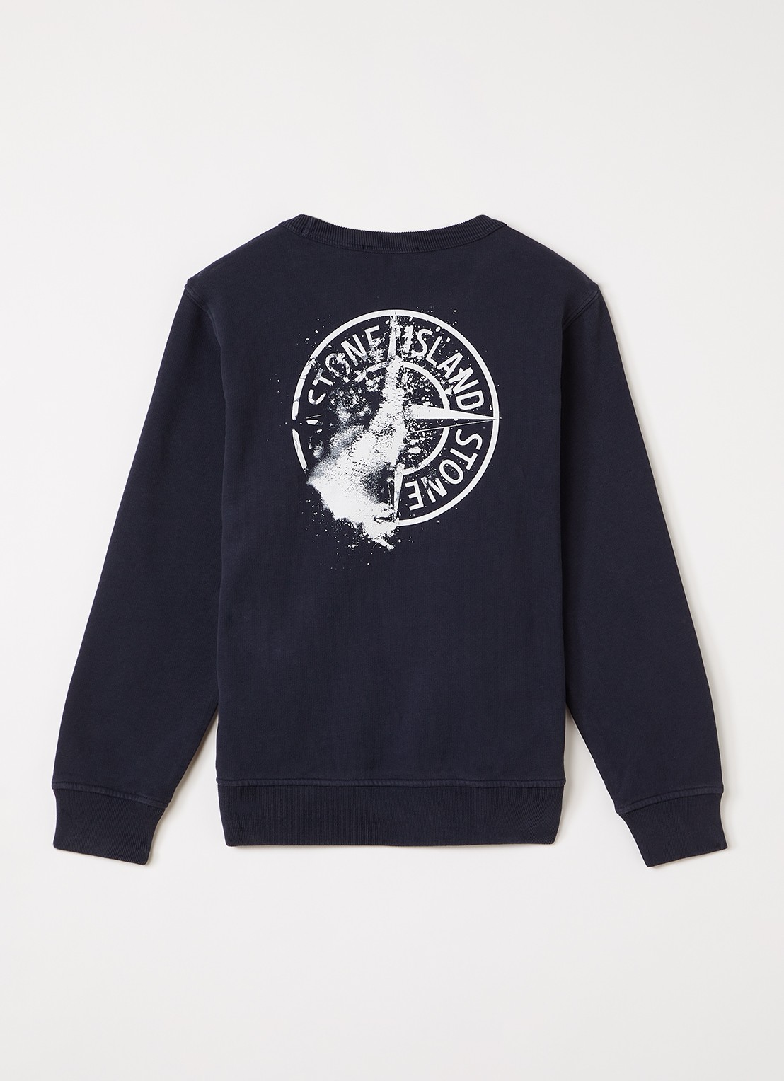 Stone Island 00014 sweater met logo- en backprint - voorkant 3 donkerblauw