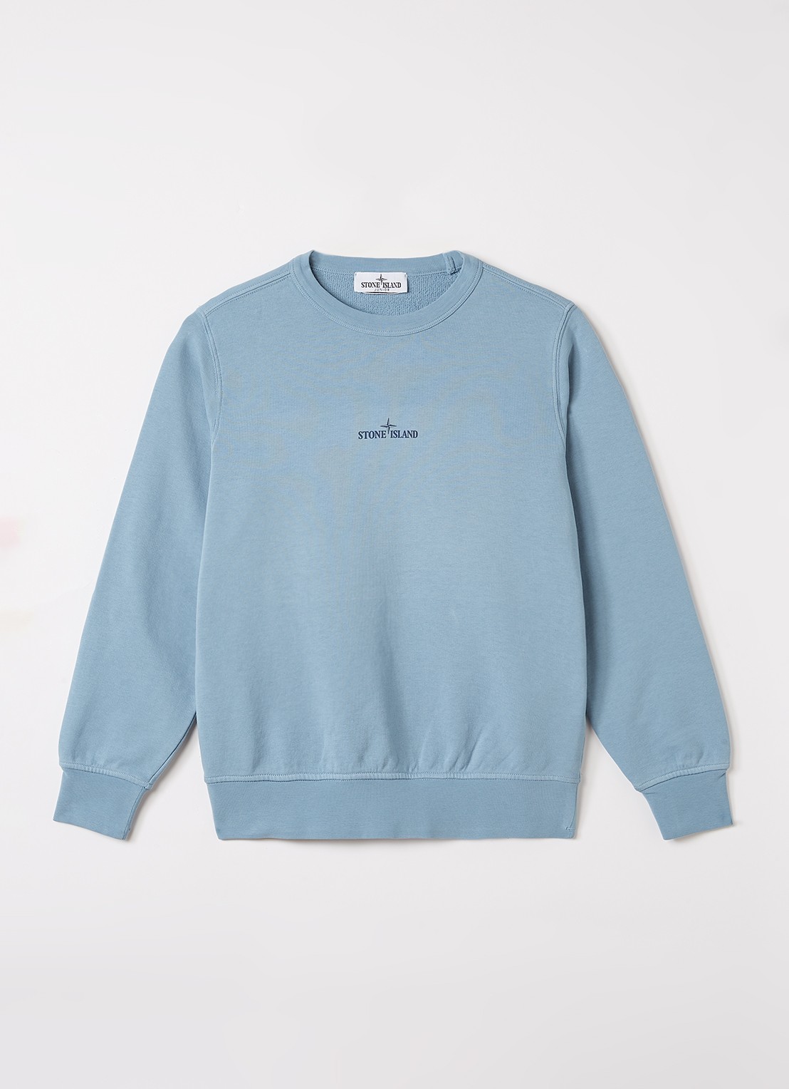 Stone Island 00018 sweater met logo- en backprint - voorkant blauw