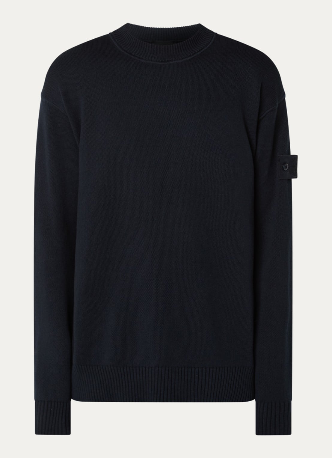 Stone Island 00063 fijngebreide trui in kasjmierblend met logo - voorkant donkerblauw