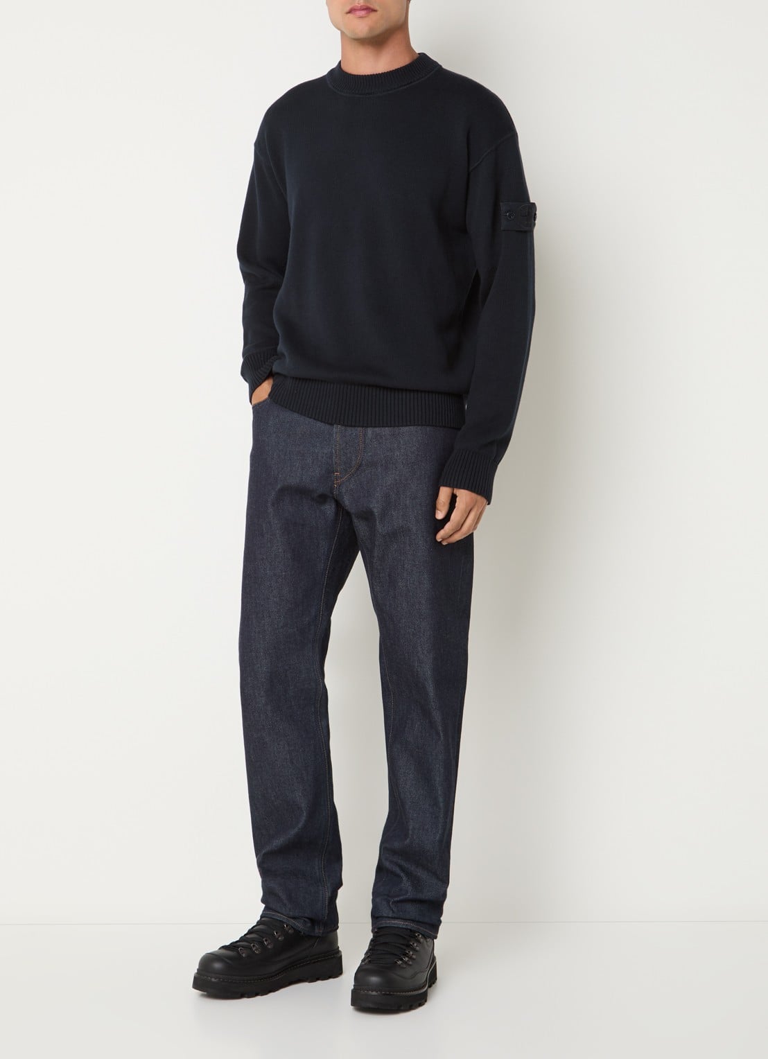 Stone Island 00063 fijngebreide trui in kasjmierblend met logo - voorkant 2 donkerblauw
