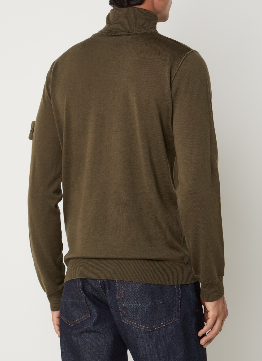 Stone Island 00066 fijngebreide pullover van scheerwol met col - achterkant legergroen