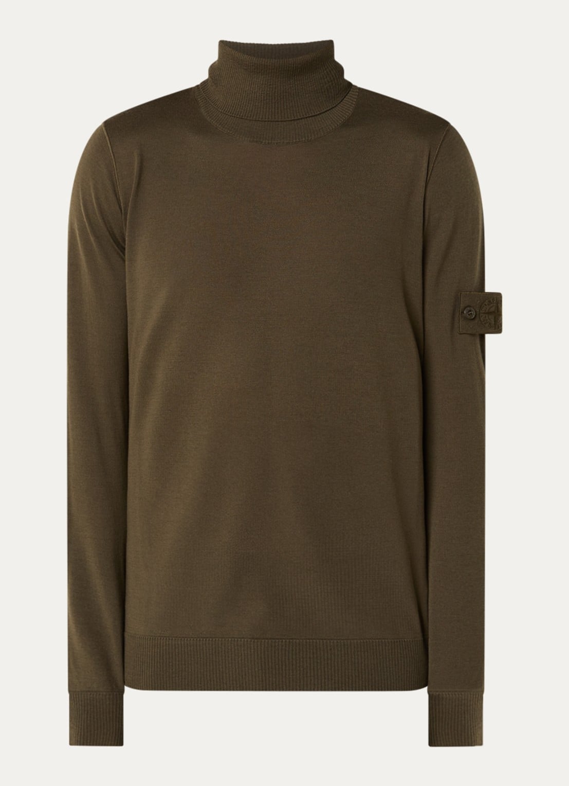 Stone Island 00066 fijngebreide pullover van scheerwol met col - voorkant 2 legergroen
