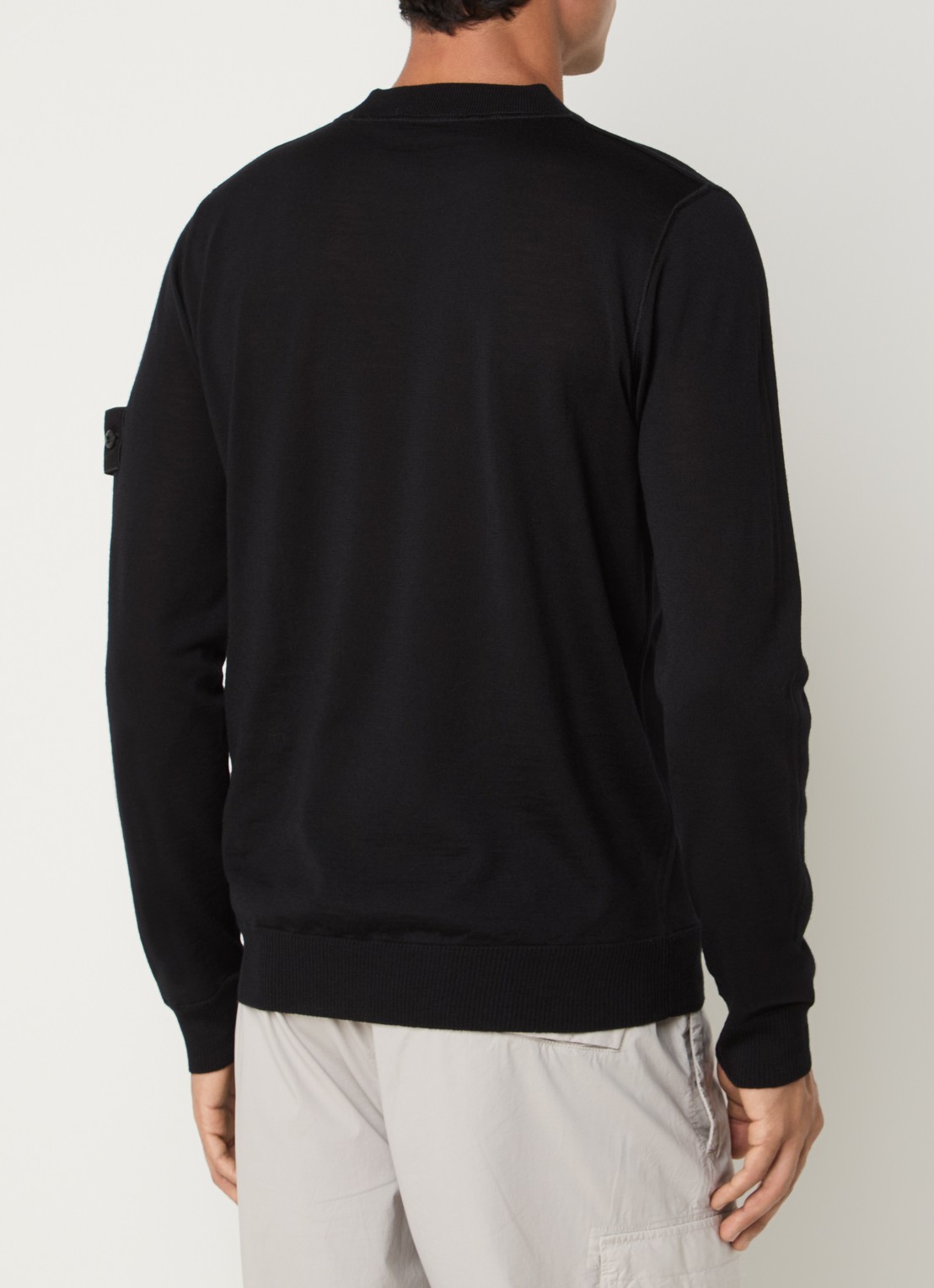 Stone Island 00074 fijngebreide pullover van scheerwol met logo - achterkant zwart